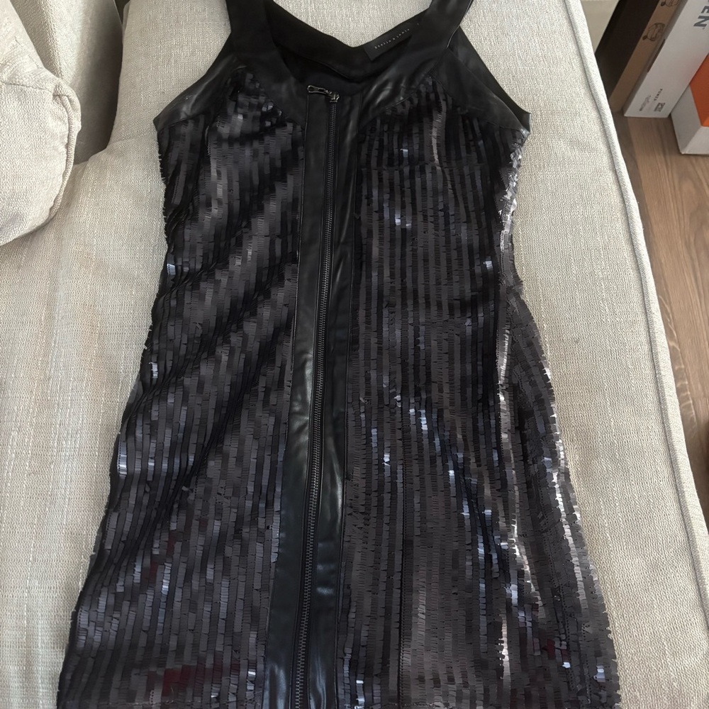 Stella and Jamie Black Sequin Zip Up Dress Size L